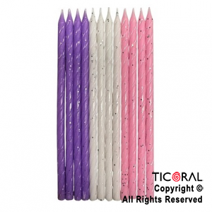 VELA 12 CM ESPIRAL COMBINADA CON PORTAVELA ROSA BLANCO LILA BRILLO x 12